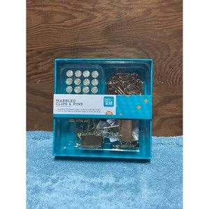 Pen + Gear Marbled Clips & Pins 128 Pieces Assorted Limited Edition Goldtone New